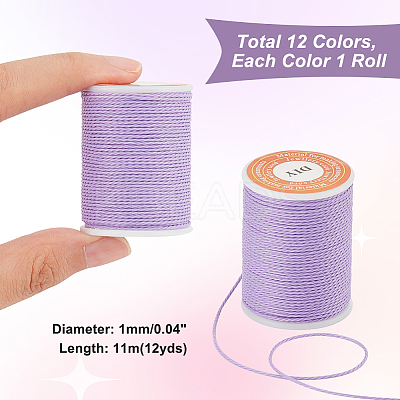 12 Rolls 12 Colors Round Waxed Polyester Cord YC-PH0002-40-1