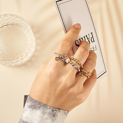 8Pcs 8 Style Brass Rotating Beaded Cuff Rings RJEW-SW0001-01-1