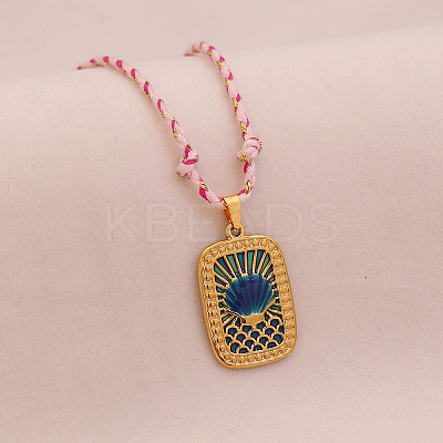 304 Stainless Steel Enamel Rectangle Medal with Shell Shape Pendnat Necklaces FS-WGFFC06-02-1