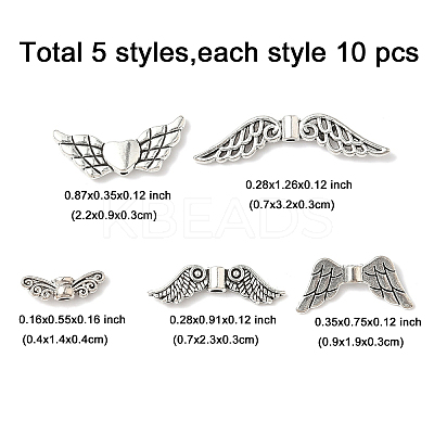 50Pcs 5 Styles Tibetan Style Alloy Beads TIBEB-FP0001-05-1