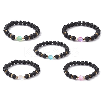 Natural & Synthetic Mixed Gemstone Round Beaded Stretch Bracelet BJEW-JB10009-1