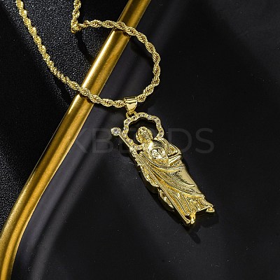 Brass Micro Pave Clear Cubic Zirconia Saint Jude Pendant Necklaces NJEW-C071-01A-G-1