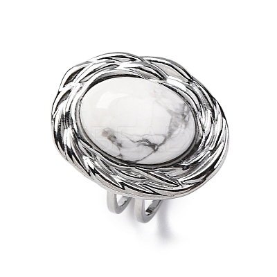 Oval Natural Howlite Finger Rings RJEW-M063-01P-10-1