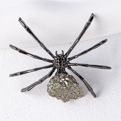 Natural Pyrite & Alloy Spider Display Decorations WG61950-01-1