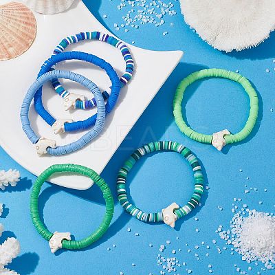 12Pcs 12 Colors Polymer Clay Heishi Sufer Stretch Necklaces Set BJEW-JB09910-1