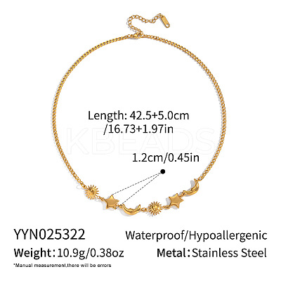 304 Stainless Steel Star Sun Moon Link Chain Necklaces for Women JZ7723-1