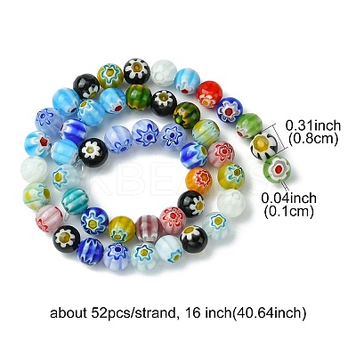 Handmade Millefiori Glass Round Bead Strands LAMP-YW0001-16-1