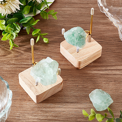 Square Wooden Crystal Rock Display Easels with Iron Holder ODIS-WH0038-28A-G-1