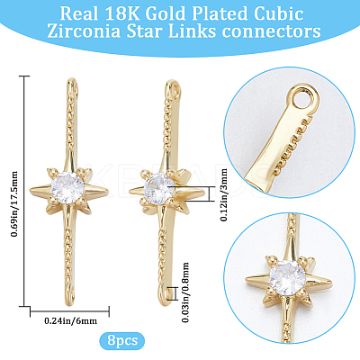 8Pcs Brass Pave Clear Cubic Zirconia Connector Charms ZIRC-BBC0002-27-1