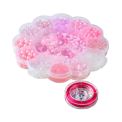 DIY Round & Flower & Heart Acrylic & ABS Plastic Imitation Pearl Beads Bracelets Making Kits DIY-FS0006-48-1