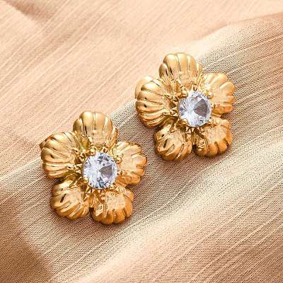 304 Stainless Steel Rhinestone Stud Earrings EJEW-R027-03G-1
