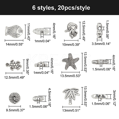 Ocean Theme 120Pcs 6 Style Tibetan Style Alloy Beads FIND-CA0003-06-1