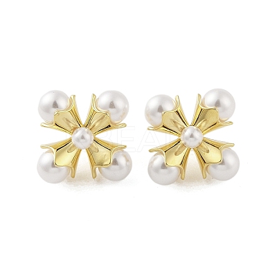 Brass with Resin Imitation Pearl Stud Earrings EJEW-B046-01G-1