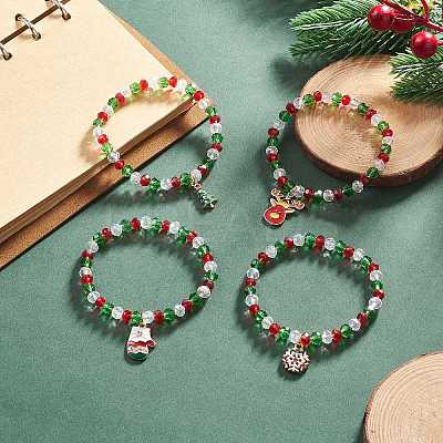 4Pcs 4 Style Glass Beaded Stretch Bracelets Set BJEW-JB09342-1
