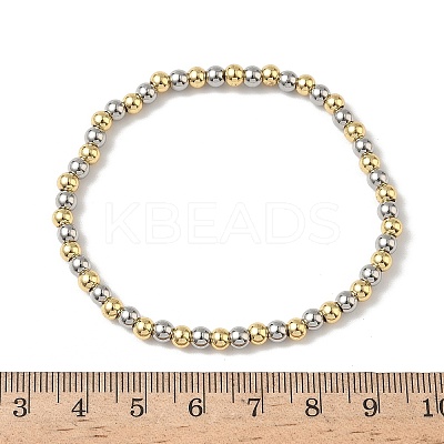 Brass Round Beaded Stretch Bracelets for Men Women BJEW-B148-05B-GP-1