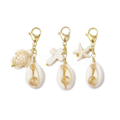 Natural Mixed Cowrie Shell Pendant Decorations HJEW-JM02922-01-1