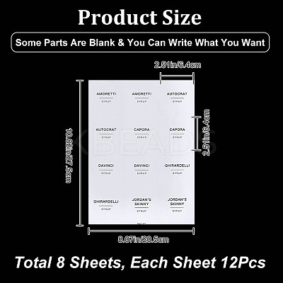 7 Sheets PVC Adhesive Coffee Syrup Label Stickers STIC-WH0003-010-1