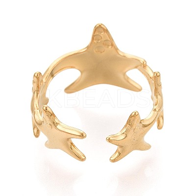 Ion Plating(IP) 304 Stainless Steel Cuff Rings for Women RJEW-N052-09G-1