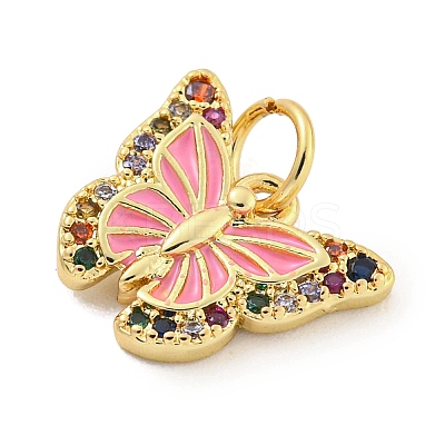 Rack Plating Brass Micro Pave Cubic Zirconia with Enamel Charms KK-Q814-23G-02-1