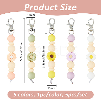 5Pcs 5 Colors Daisy Silicone Pendant Decorations HJEW-FH0001-71-1