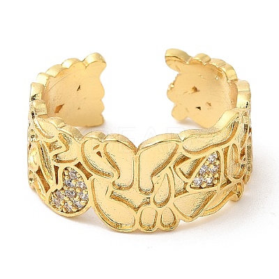 Rack Plating Brass Pave Clear Cubic Zirconia Open Cuff Rings RJEW-Q770-33G-1
