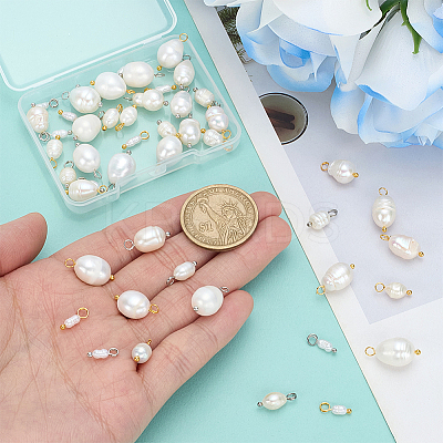 48Pcs 8 Styles Natural Cultured Freshwater Pearl Pendants PALLOY-ME00010-1