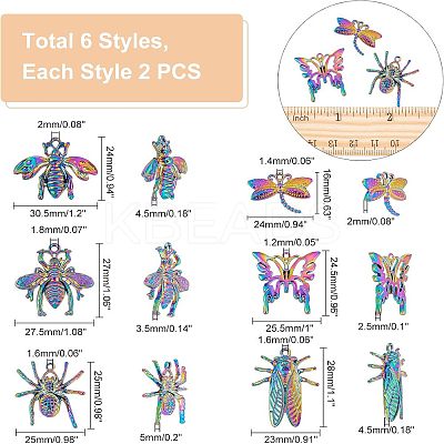 12Pcs 6 Styles Plated Alloy Pendants FIND-NB0001-39-1