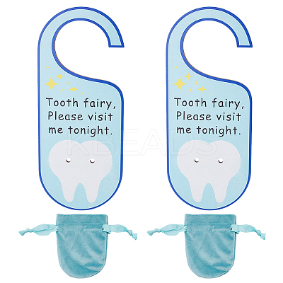 2Pcs Poplar Plywood Tooth Fairy Door Hanger AJEW-NB0007-14B-1
