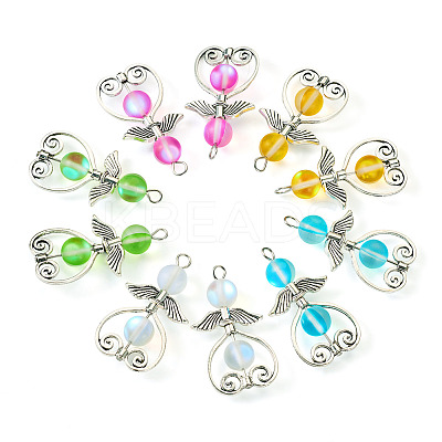 24Pcs 6 Colors Synthetic Moonstone Dyed Pendants with Antique Silver Plated Alloy Wing FIND-TA0003-86-1