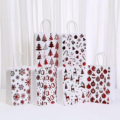 Christmas Theme Printed Paper Tote Bags with Handles ABAG-B008-02-1
