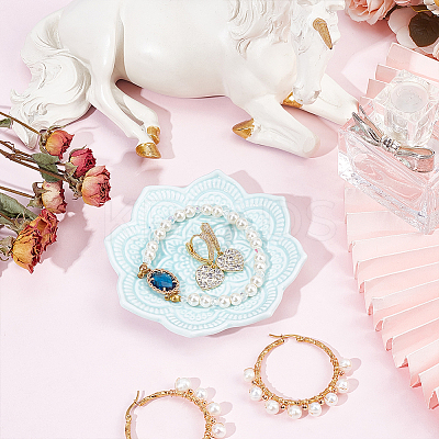 Mandala Flower Shape Porcelain Jewelry Plate DJEW-WH0043-41B-1