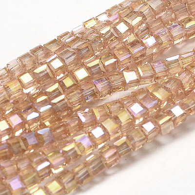 Faceted Cube Full Rainbow Plated Transparent Electroplate Glass Beads Strands X-EGLA-J133-FR07-1