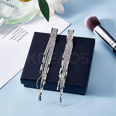 Boho Tassel Chandelier Earrings Cubic Zirconia Long Earrings Crystal Dangling Earrings Long Drop Chain Earrings Long Rhinestone Tassel Earrings for Women JE1070B-1