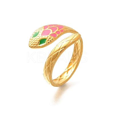 201 Stainless Steel Enamel Snake Open Cuff Ring for Women LS-RJEW-A053-05G-02-1