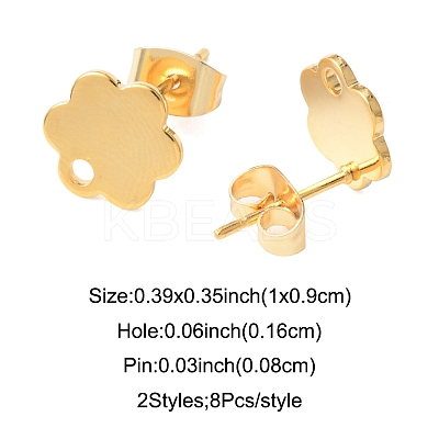 16Pcs 2 Colors 201 Stainless Steel Stud Earring Findings with Hole EJEW-FS0001-20-1