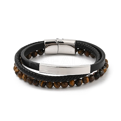 Braided Leather Multi-strand Bracelets for Men BJEW-Z081-16P-1