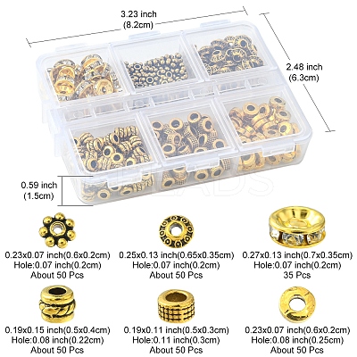 285Pcs 6 Style Iron Rhinestone & Tibetan Style Alloy Spacer Beads DIY-FS0004-08-1