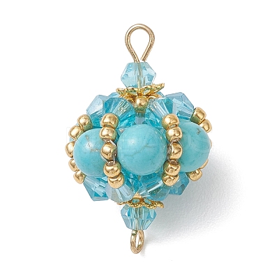 Synthetic Turquoise Round and Glass Seed Beaded Lantern Links Connector Charms PALLOY-MZ01176-05-1