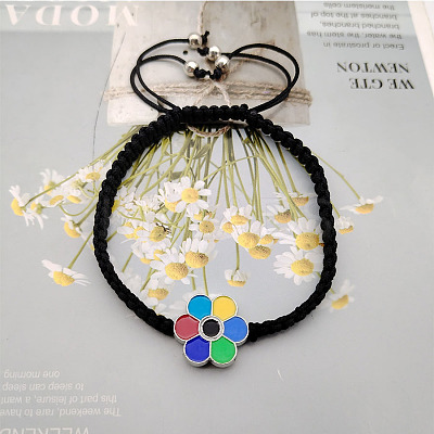 Rainbow Enamel Flower Rope Braided Bead Bracelets XI3374-1