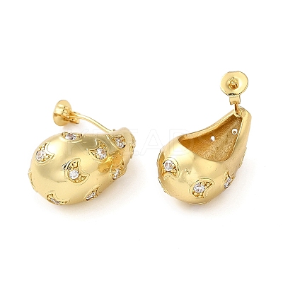Cubic Zirconia Teardrop with Moon Stud Earrings EJEW-Z019-21G-1