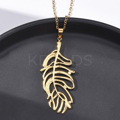 304 Stainless Steel Leaf Pendant Necklaces NJEW-H059-29A-G-1