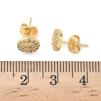 Round Brass Micro Pave Clear Cubic Zirconia Stud Earrings EJEW-Z144-14G-1
