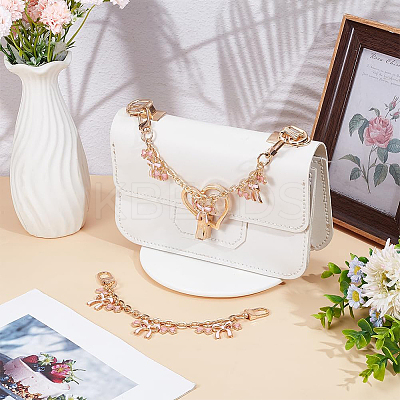 3Pcs 3 Styles Bowknot Heart Heart Pink Zinc Alloy Enamel Tassel Cable Chain Purse Chains FIND-BBC0004-56-1