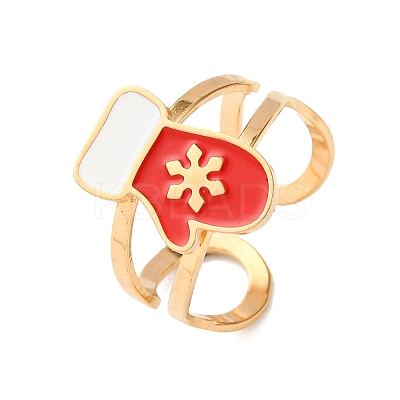 304 Stainless Steel with Enamel Cuff Rings for Women RJEW-Z116-01G-03-1
