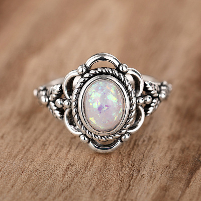 Alloy with Plastic Imitation Opal Finger Rings FS-WG4C942-02-1
