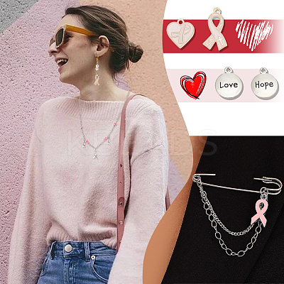 140pcs 14 style Awareness Ribbon Theme Zinc Alloy Pendants FIND-PH0018-24-1