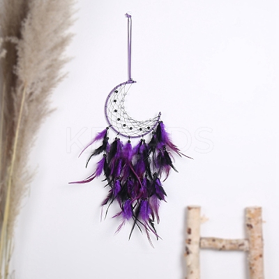 Moon Woven Web/Net with Feather Wall Hanging Decorations PW-WG67276-01-1