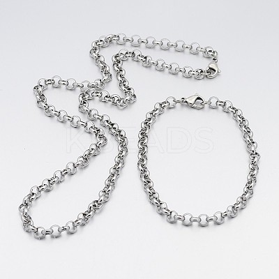 Tarnish Resistant 304 Stainless Steel Cross Rolo Chain Jewelry Sets SJEW-A077-01P-1
