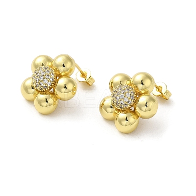 Flower Rack Plating Brass Micro Pave Cubic Zirconia Stud Earrings for Women EJEW-O001-06G-1