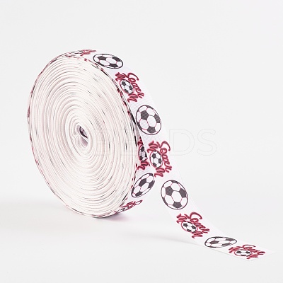 Single Face Word Soccer with Football Printed Polyester Grosgrain Ribbons SRIB-P019-05-1